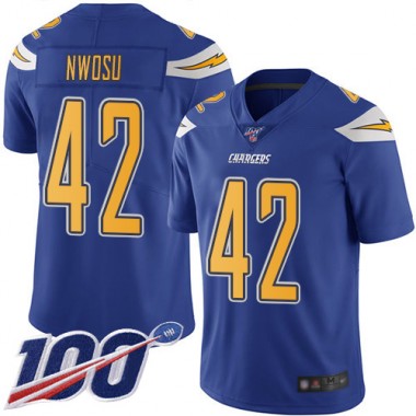 Los Angeles Chargers NFL Football Uchenna Nwosu Electric Blue Jersey Youth Limited #42 100th Season Rush Vapor Untouchable->youth nfl jersey->Youth Jersey